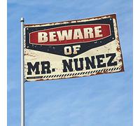 Drapeau rétro « For The Boys » avec inscription « Beware of Mr. Nunez » (120 x 180 cm)