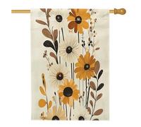 Drapeau rétro funky d'automne marguerite 71,1 x 101,6 cm double face pour décoration extérieure, drapeau moderne à motif floral vintage en lin, drapeau de maison du milieu du siècle pour l'extérieur