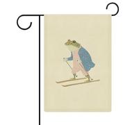 Drapeau rétro grenouille ski vintage jardin saisonnier vacances toile de jute double face maison cour drapeaux extérieurs 32 x 47 cm