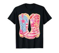 Drapeau rétro néon, Cowgirl du 4 Juillet, Style Patriotique Occidental T-Shirt
