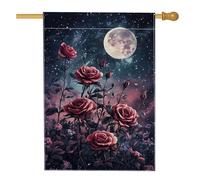 Drapeau romantique de jardin avec roses au clair de lune, bannière florale de pêche pour décoration d'intérieur, double face en polyester, décoration de pelouse extérieure de printemps, 71 x 101,6 cm
