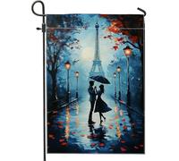 Drapeau romantique de jardin de la tour Eiffel, silhouette bleue pour décoration de la maison, double face, décoration de patio, décoration de pelouse extérieure, 30,5 x 45,7 cm