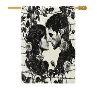 Drapeau romantique de maison de Saint-Valentin 71,1 x 101,6 cm double face pour décoration extérieure, homme et femme gothique, drapeau de jardin en toile pour amant gothique, drapeau de pelouse