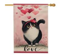 Drapeau romantique pour maison de chat, cœurs fantaisistes, fleurs, Saint-Valentin, pêche, double face, en toile de jute décorative pour extérieur, terrasse, pelouse, entrée, camping, 71,1 x 101,6 cm