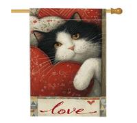 Drapeau romantique pour maison de chat, cœurs fantaisistes, fleurs, Saint-Valentin, rouge, double face, en toile de jute décorative pour extérieur, cour, pelouse, patio, porte, entrée, 71,1 x 101,6 cm