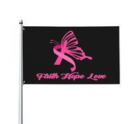 Drapeau rose de sensibilisation au cancer du sein 90 x 150 cm, drapeau « Foi, espoir et amour » pour la décoration extérieure, intérieure et extérieure (jardin, pelouse, etc.).