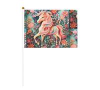 Drapeau rose en papier imprimé double face licorne 14 x 20,8 cm, adapté pour les activités d'équipe