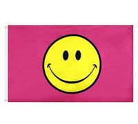 Drapeau rose Happy Smiley 0,9 x 1,5 m