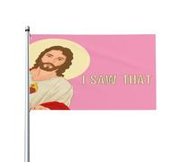 Drapeau rose « J'ai vu ça » 90 x 150 cm, humoristique, Jésus, chrétien, Dieu, Christ, croix, édition limitée 2024, bannière 90 x 150 cm pour porche, intérieur, jardin, pelouse, décoration à suspendr
