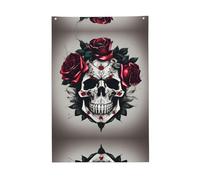 Drapeau rose rouge avec tête de mort aux couleurs vives 61 x 91 cm pour l'extérieur drapeaux bannières avec œillets polyester de qualité supérieure