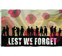 Drapeau rouge « Lest We Forget » pour le jour du Souvenir - 1,5 m - 0,9 m - Cadeaux souvenirs pour vétérans (Style D)