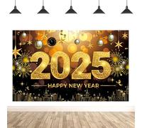 Drapeau rouge pour Nouvel An, Grand drapeau du Nouvel An | Bannière de d'affiche du Nouvel An en or noir 2025 de 71 x 43 pouces, photo de bannière du Nouvel An qui ne se décolore pas, votre