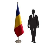 Drapeau Roumanie avec mât démontable et pied robuste - Parfait pour usage officiel, décoratif et pour usages protocolaires, représentations diplomatiques, ambassades. Code CN2-RO