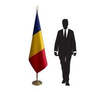 Drapeau Roumanie avec mât démontable et pied stable - Drapeau intérieur en polyester de haute qualité pour bureaux, ambassades et institutions. Code CN6-RO-L