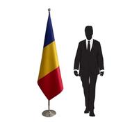 Drapeau Roumanie avec mât et socle - Présentation élégante pour bureaux, ambassades et événements officiels, collectivités locales, conférences et cérémonies internationales Code CN1-RO