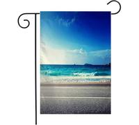 Drapeau Route De L'Aube Asphalte Coucher De Soleil Heure Vue Transport Parcs Aquatiques Ensoleillé En Extérieur Pont Soleil D'Été Imprimé Drapeau De Bienvenue, Pour Jardin, Les Bureaux, 30x45cm