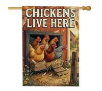 Drapeau rustique avec citation de poulet 71,1 x 101,6 cm | Scène de grange de ferme, drapeau de cour, style campagnard rustique, décoration accueillante, impression double face vive