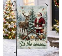 Drapeau rustique avec citation du Père Noël et des cerfs 30,5 x 45,7 cm | Cerf, drapeau de pelouse, fusils de chasse, forêt d'hiver, pommes de pin, décoration rustique, décoration de cour extérieure