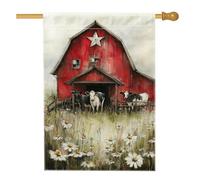 Drapeau rustique de jardin de grange, bannière florale de vaches de ferme, bannière de décoration d'intérieur, drapeau double face en toile de jute, décoration de pelouse extérieure, 71,1 x 101,6 cm
