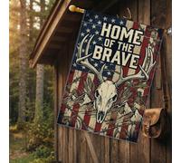 Drapeau rustique patriotique tête de mort de cerf 71,1 x 101,6 cm | Thème patriotique, drapeau de cour, décoration de cabine rustique, accents de cabine de chasse, paysage de montagne