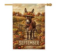 Drapeau rustique pour maison d'ânes d'automne 71 x 101 cm | Thème ferme, drapeau de pelouse, récolte de fruits, chapeau de paille, écharpe à carreaux, paysage rural