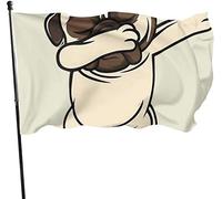 Drapeau saisonnier de jardin de chien de carlin de Dabbing, drapeau de fête de famille 3 x 5 pi décorations pour la maison extérieure