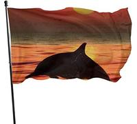 Drapeau saisonnier de jardin de dauphin au coucher du soleil, drapeau de jeu 3 x 5 pi décorations pour la maison extérieure