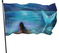 Drapeau saisonnier de jardin de lune et d'étoiles de sirène, décorations de drapeau de cour de 3 x 5 pi pour la maison extérieure