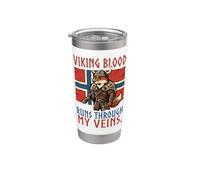 Drapeau scandinave Viking Blood Runs Through My Veins Norvège Gobelet isotherme en acier inoxydable double paroi