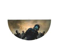 Drapeau semi-circulaire en polyester avec 3 œillets de 1,5 x 0,9 m | Drapeau de jardin imprimé de nombreux zombies pour extérieur et intérieur Bannière décorative 1 pièce