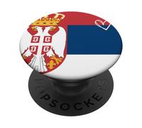 Drapeau Serbie Cœur Fier Patrimoine fête Nationale PopSockets PopGrip Adhésif