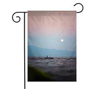Drapeau Silhouette Voyage Surfeur Eau Début Été Rose Paysage Matin Aube Île Vagues Montantes Imprimé Drapeau Paysage, Pour Les Bureaux, D'Intérieur, 30x45cm