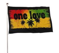 Drapeau silhouette Words One Love And Palm Trees 9,5 x 1,5 m pour extérieur, jardin, bannière décorative pour cour, porche, pelouse, ferme
