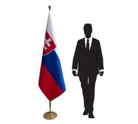 Drapeau Slovaquie avec mât et pied en inox - drapeau pour missions diplomatiques, mairies, chambres de commerce, universités, écoles. Pied Ø 315mm, inox finition dorée, hampe pointe ronde. Code CN6-SK