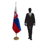 Drapeau Slovaquie avec mât et pied en inox - drapeau protocolaire pour ambassades, universités, écoles, bureaux. Pied Ø 360mm, inox finition dorée, hampe pointe lance. Code CN7-SK-L
