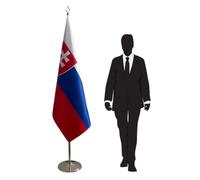 Drapeau Slovaquie avec mât et pied en inox - ensemble protocolaire pour ambassades, ministères, conférences. Pied Ø 360mm, inox finition argentée, hampe pointe lance. Code CN2-SK-L