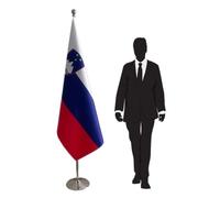 Drapeau Slovénie avec mât et pied en inox - drapeau impression recto-verso pour ambassades, universités, collectivités locales. Pied Ø 315mm, inox finition argentée, hampe pointe ronde. Code CN1-SI