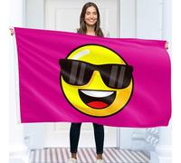 Drapeau Smiley Rose - Drapeau Drôle - Smiley Face Lunettes de Soleil Bannière - Polyester 110D - Double Couture - 4 Oeillets Laiton Grand 1,5 x 0,9 m