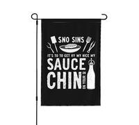 Drapeau « Sno Sins, c'est pour avoir ma sauce sur le menton », Drapeau de jardin fantaisie 12x18 double face pour les fêtes