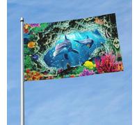 Drapeau sous-marin imprimé dauphin océan avec œillets en laiton, tissu à séchage rapide, pour cour, balcon, porche, fête - 0,9 x 1,5 m