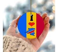 Drapeau souvenir de la République démocratique du Congo avec inscription « I Love My Country » - Décoration de sapin de Noël ronde en céramique élégante - Drapeau de la ville - Boule de Noël pour les