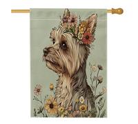 Drapeau Spring Yorkies pour maison de chien, 71,1 x 101,6 cm pour extérieur, beau et esthétique, floral standard vertical en lin, drapeau pour maison, animal de compagnie, cour, arrière-cour