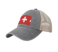 Drapeau suisse : c'est un chapeau en maille denim délavé, qui est simple, pas facile à déformer, résistant au soleil et au vent, adapté pour le sport, les voyages et la photographie, gris, taille