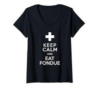 Drapeau suisse Keep Calm and Eat Fondue T-Shirt avec Col en V