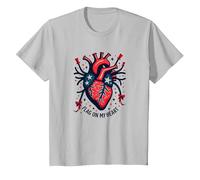 Drapeau sur Mon cœur T-Shirt, Enfant, Argent, 4 Ans