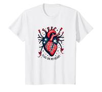 Drapeau sur Mon cœur T-Shirt, Enfant, Blanc, 4 Ans