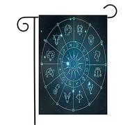 Drapeau Symbole Du Zodiaque, Cercle, Signe Astrologique, Isolé Sur Fond Noir Et Gris. Personnalisés Bannière, Pour Jardin, D'Intérieur, 30x45cm