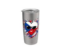 Drapeau Tchèque Cœur Cartoon Fierté Nationale Gobelet isotherme en acier inoxydable double paroi