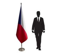 Drapeau Tchéquie avec mât et pied - drapeau protocolaire pour représentations diplomatiques, ambassades, consulats, institutions, universités, administrations et cérémonies solennelles. Code CN1-CZ