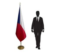 Drapeau Tchéquie avec pied et mât - drapeau national protocolaire officiel pour ambassades, consulats, ministères, administrations, conférences et cérémonies diplomatiques. Code CN7-CZ-L